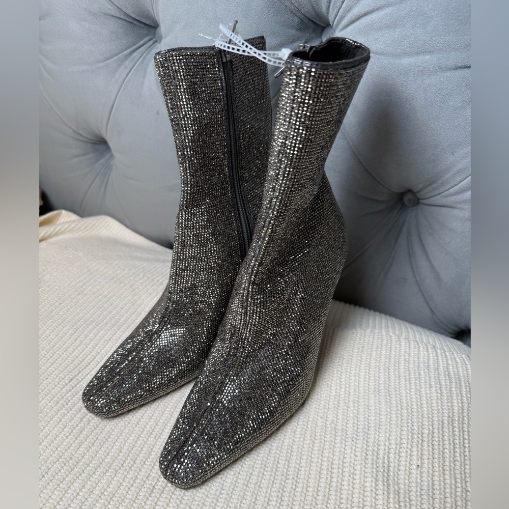 STEVE MADDEN Womens Silver Metallic Pointed Toe Stiletto Booties
